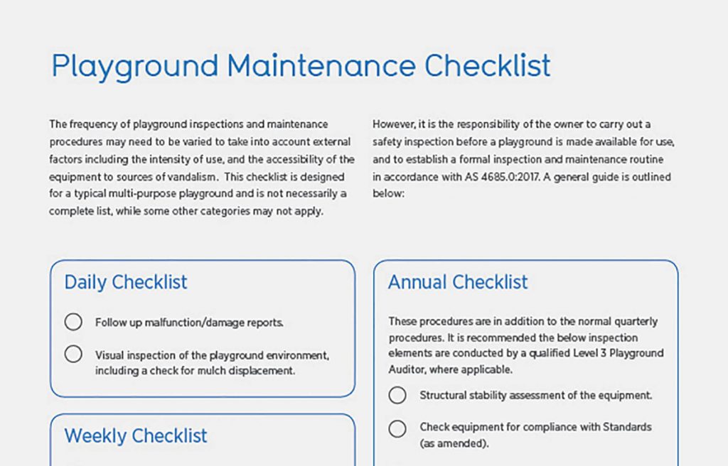 Playground Maintenance Checklist